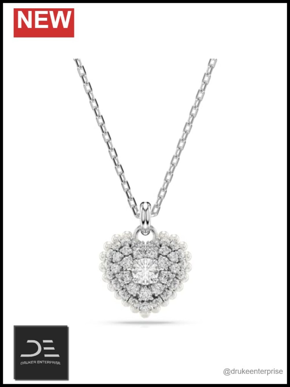 Swarovski Hyperbola Heart Pendant Necklace Crystal Rhodium 17.75" Lobster Clasp